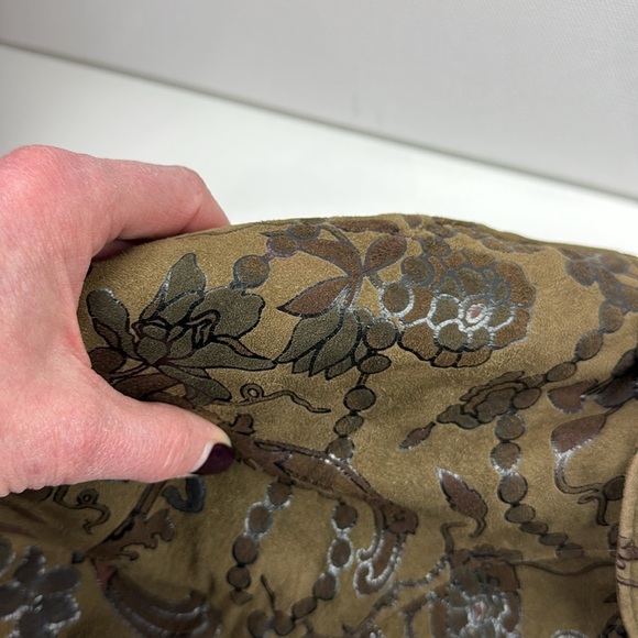 Vintage Bart Statement Green Leather Jacket with Floral Print - Picture 12 of 14